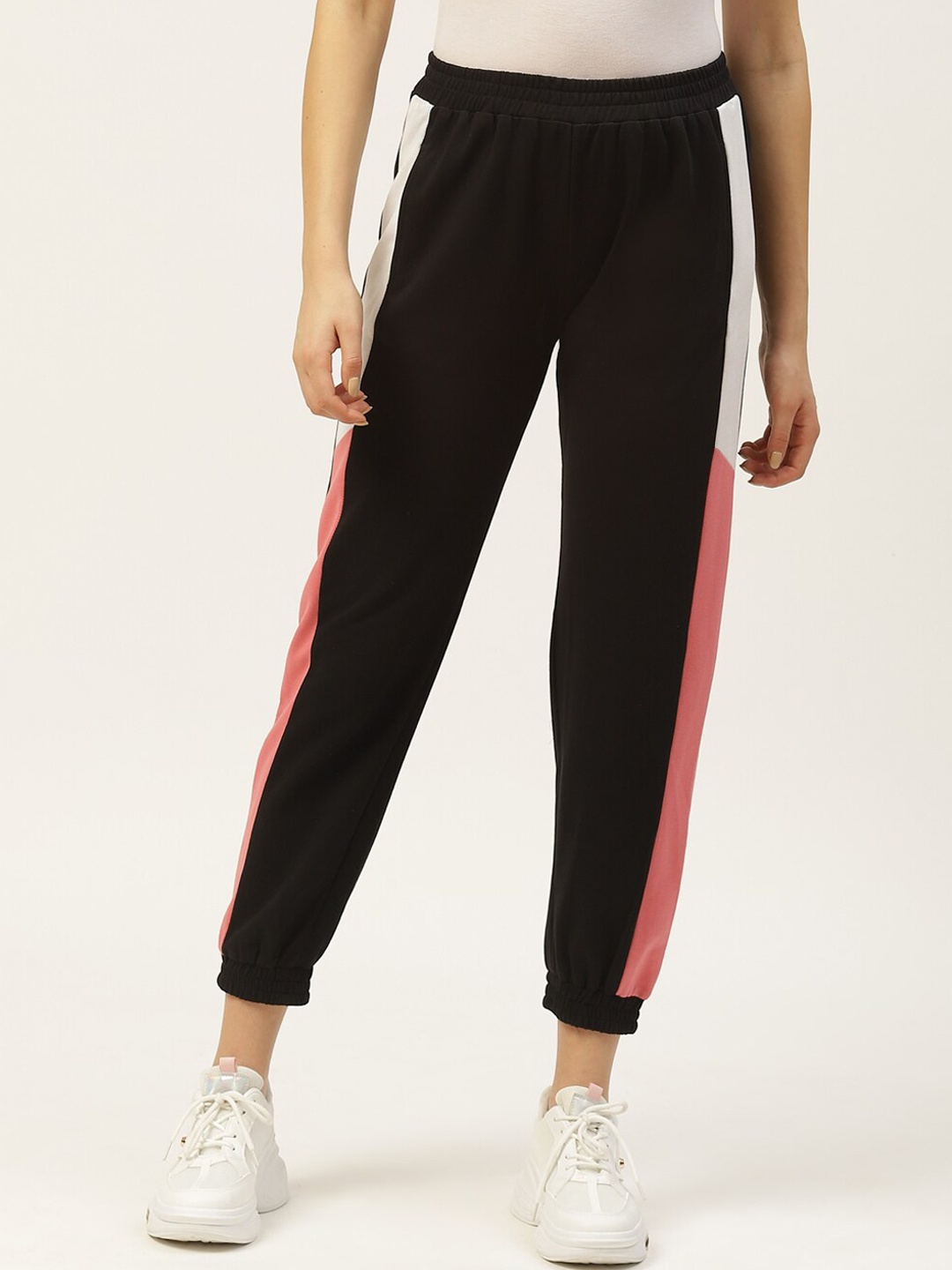 

Laabha Women Colourblocked Mid-Rise Sports Joggers, Black