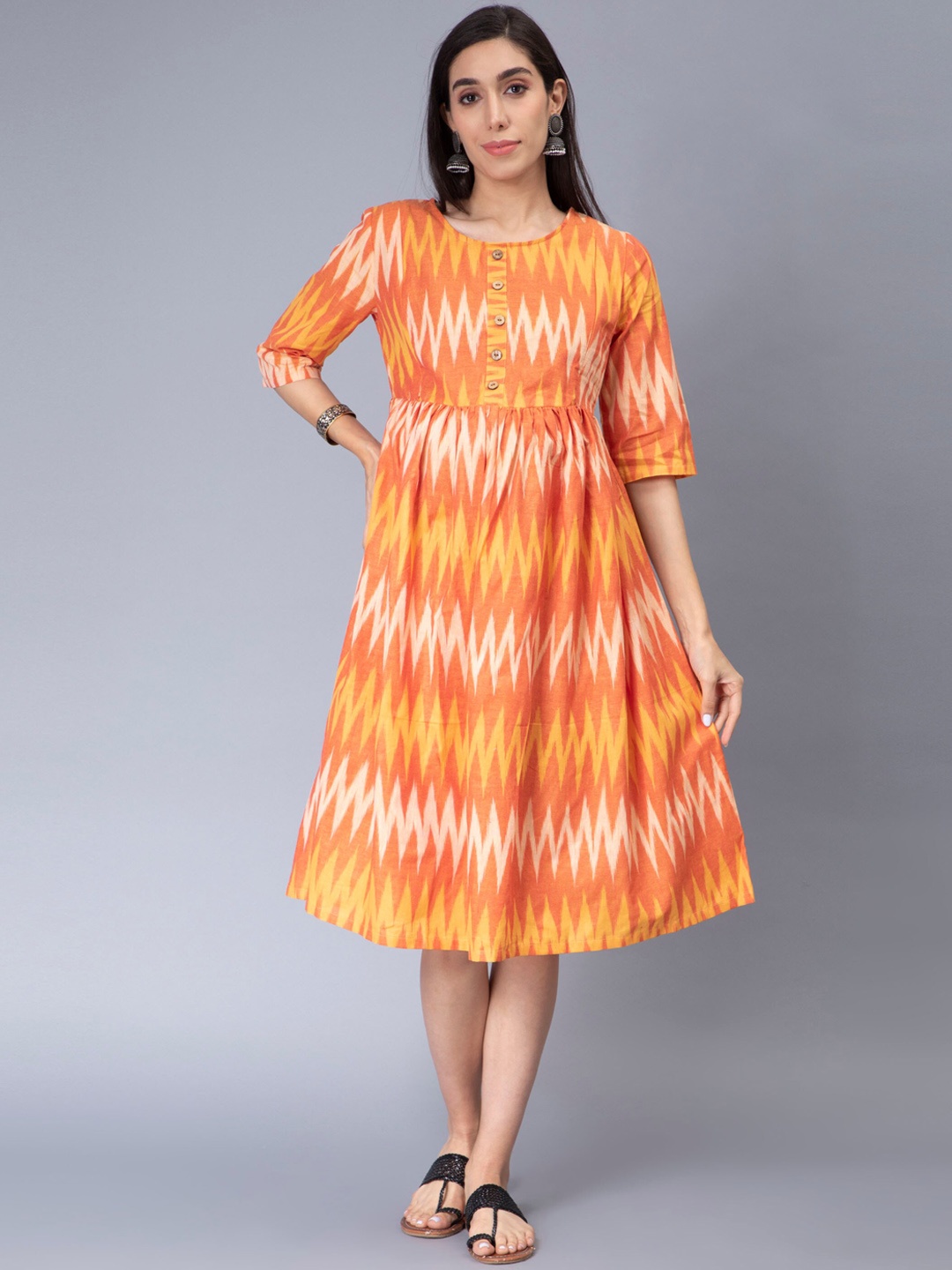 

Cot'N Soft Maternity Chevron Printed A-Line Cotton Ethnic Dress, Orange