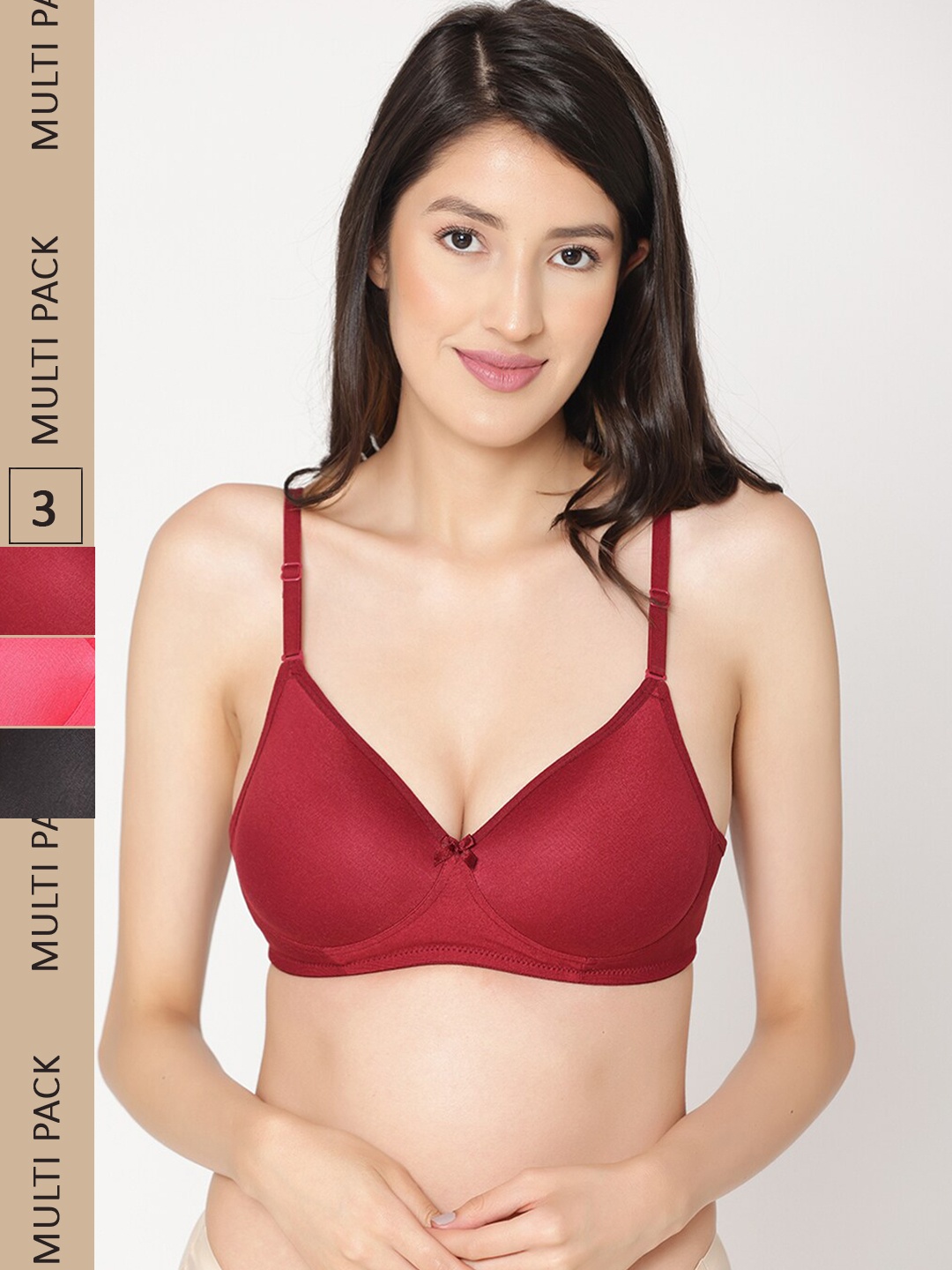 

ABELINO Pack Of 3 Lightly Padded Full Coverage All Day Comfort Cotton T-Shirt Bra, Pink