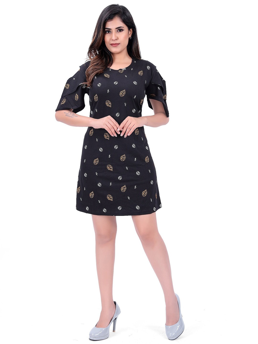 

Fabme Abstract Printed Pure Cotton A-Line Dress, Black