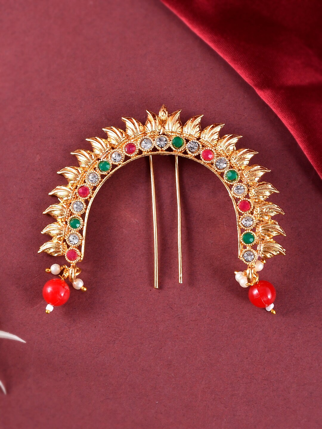 

Silvermerc Designs Gold-Plated Stone-Studded Brass Bun Pin
