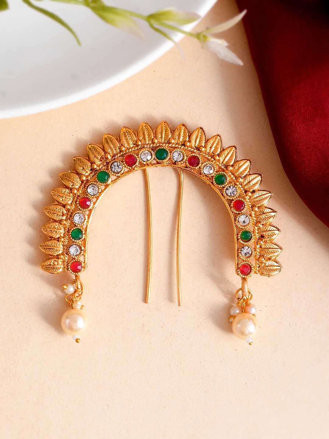 

Silvermerc Designs Gold-Plated Stone-Studded Brass Bun Pin