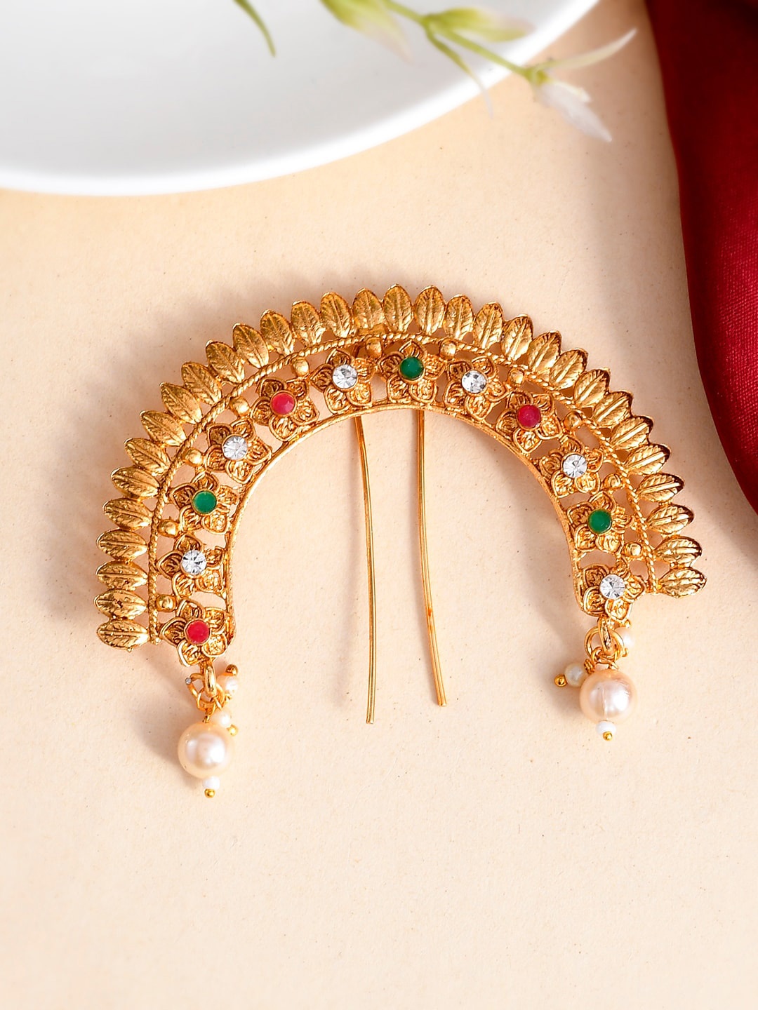 

Silvermerc Designs Gold-Plated Stone-Studded Hair Bun Pin