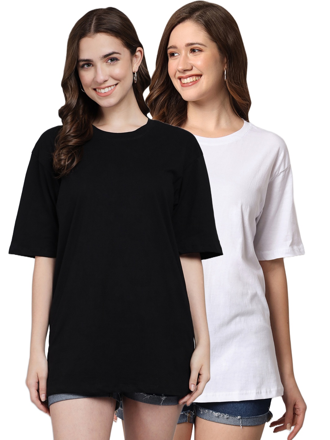 

Funday Fashion Pack of 2 Cotton Oversized Fit T-shirts, Black