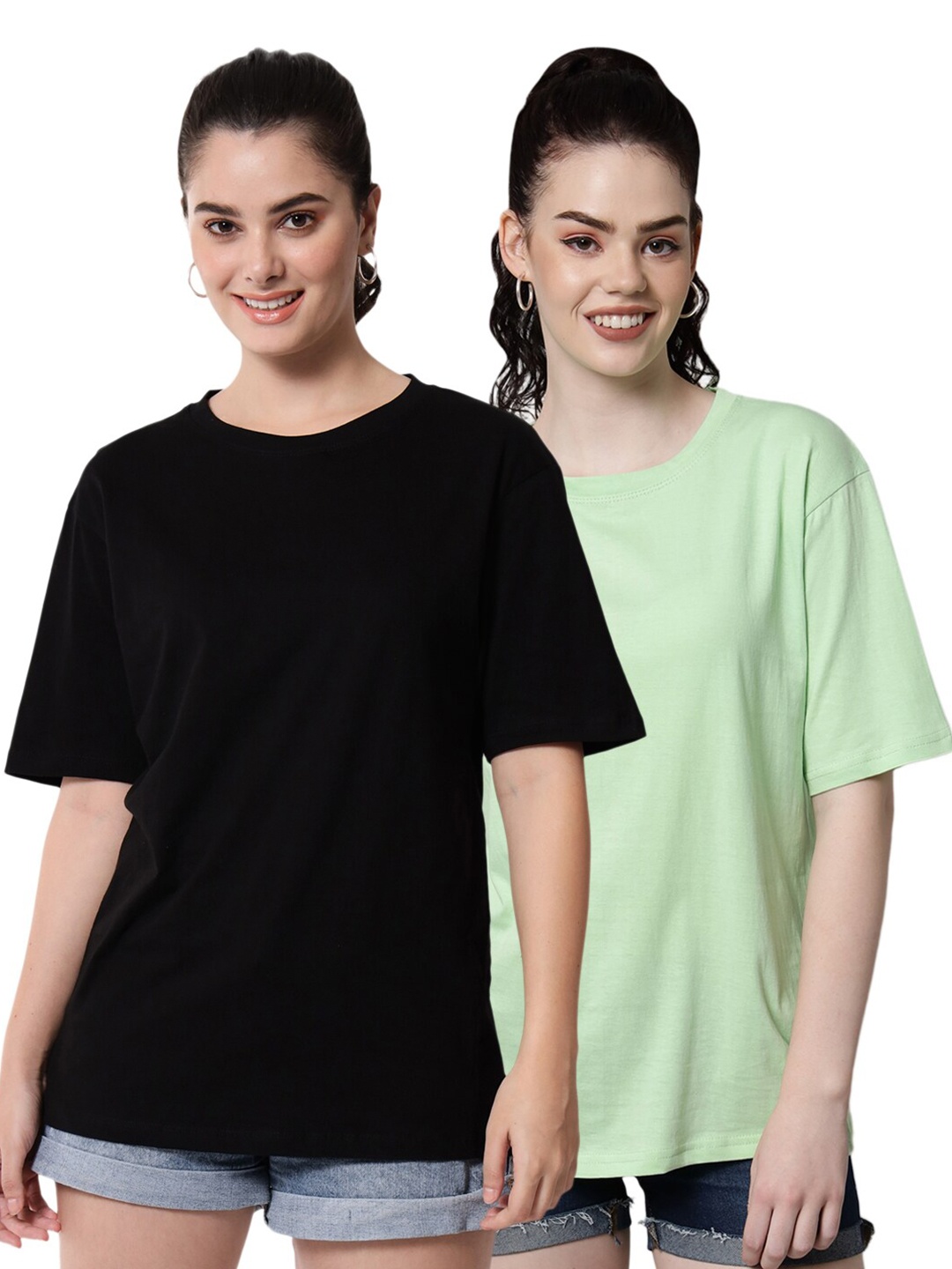 

Funday Fashion Pack of 2 Cotton Oversized Fit T-shirts, Black