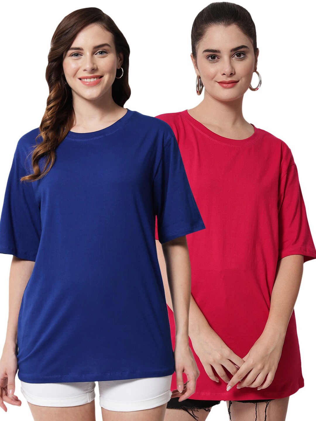 

Funday Fashion Pack of 2 Cotton Oversized Fit T-shirts, Blue