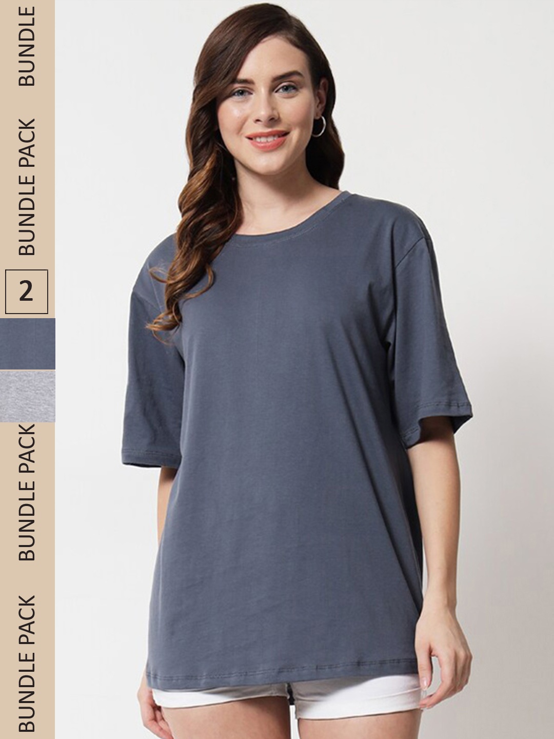 

Funday Fashion Pack of 2 Cotton Oversized Fit T-shirts, Grey
