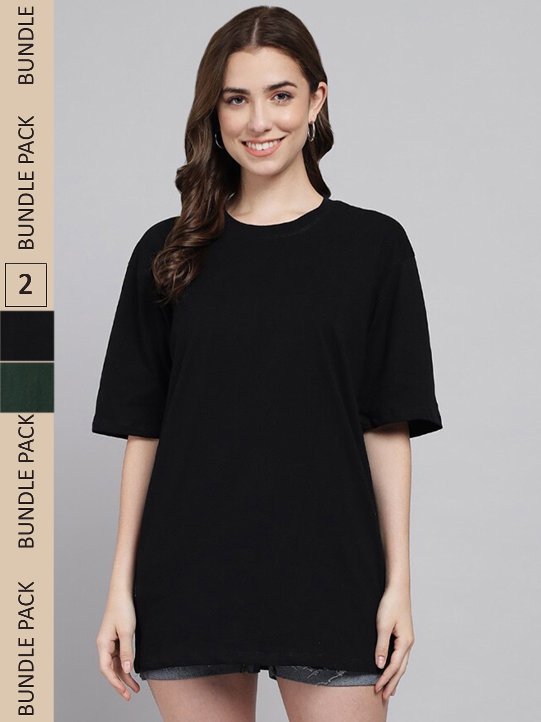 

Funday Fashion Pack of 2 Cotton Oversized Fit T-shirts, Black