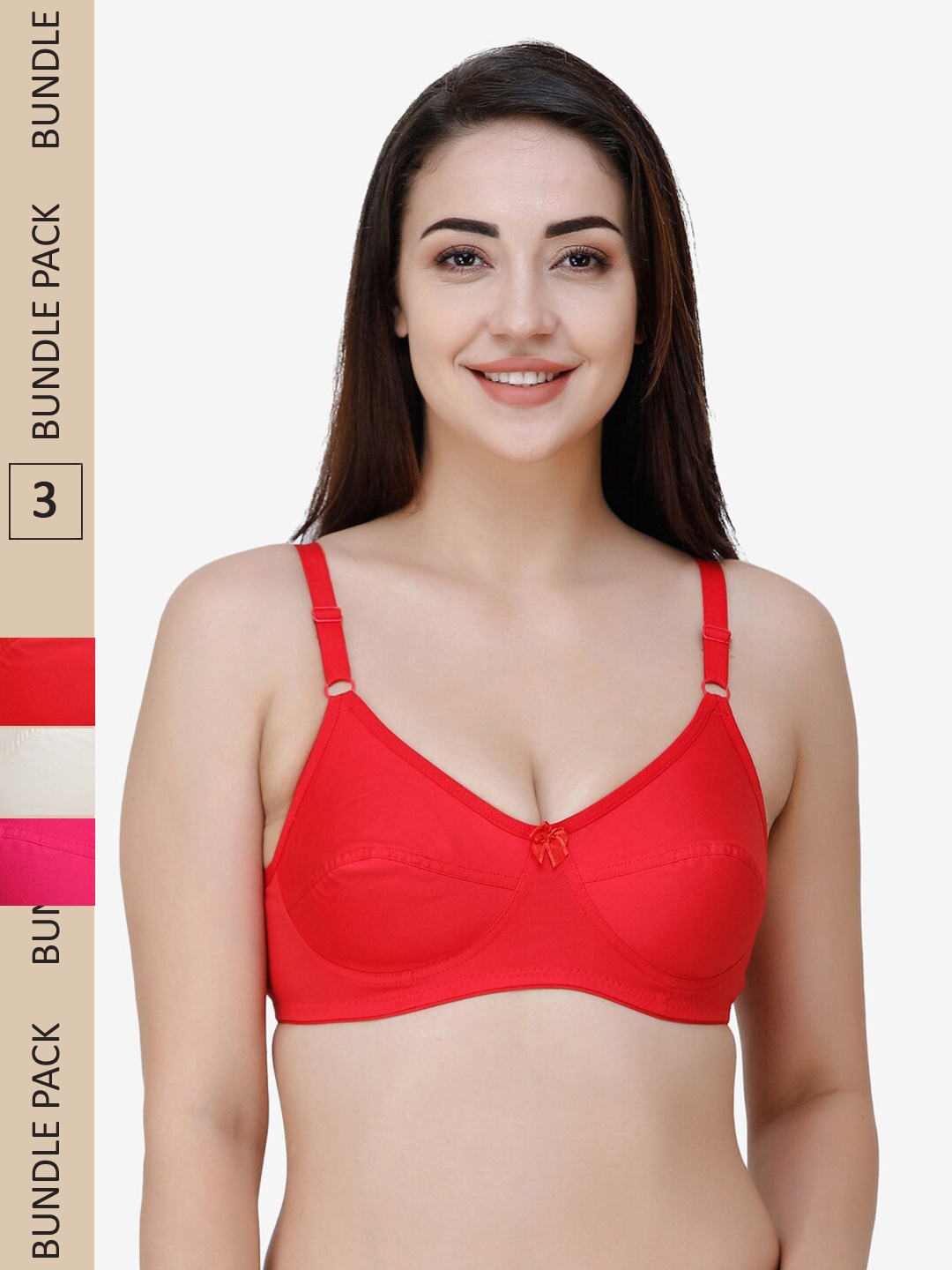 

College Girl Pack of 3 Pure Cotton Everyday Bra - Full Coverage, Red
