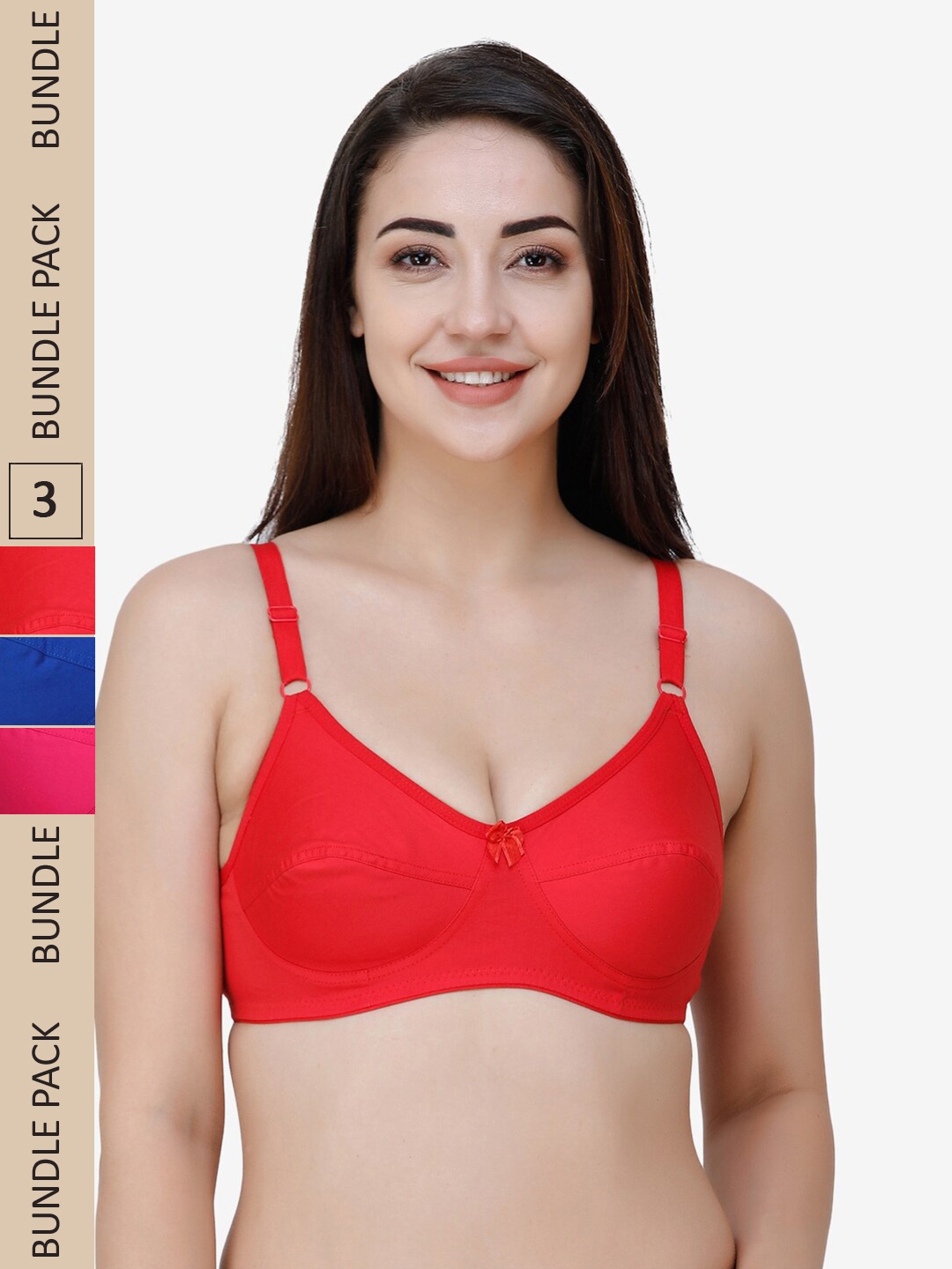 

College Girl Pack Of 3 Non Padded All Day Support Full Coverage Pure Cotton Everyday Bra, Red