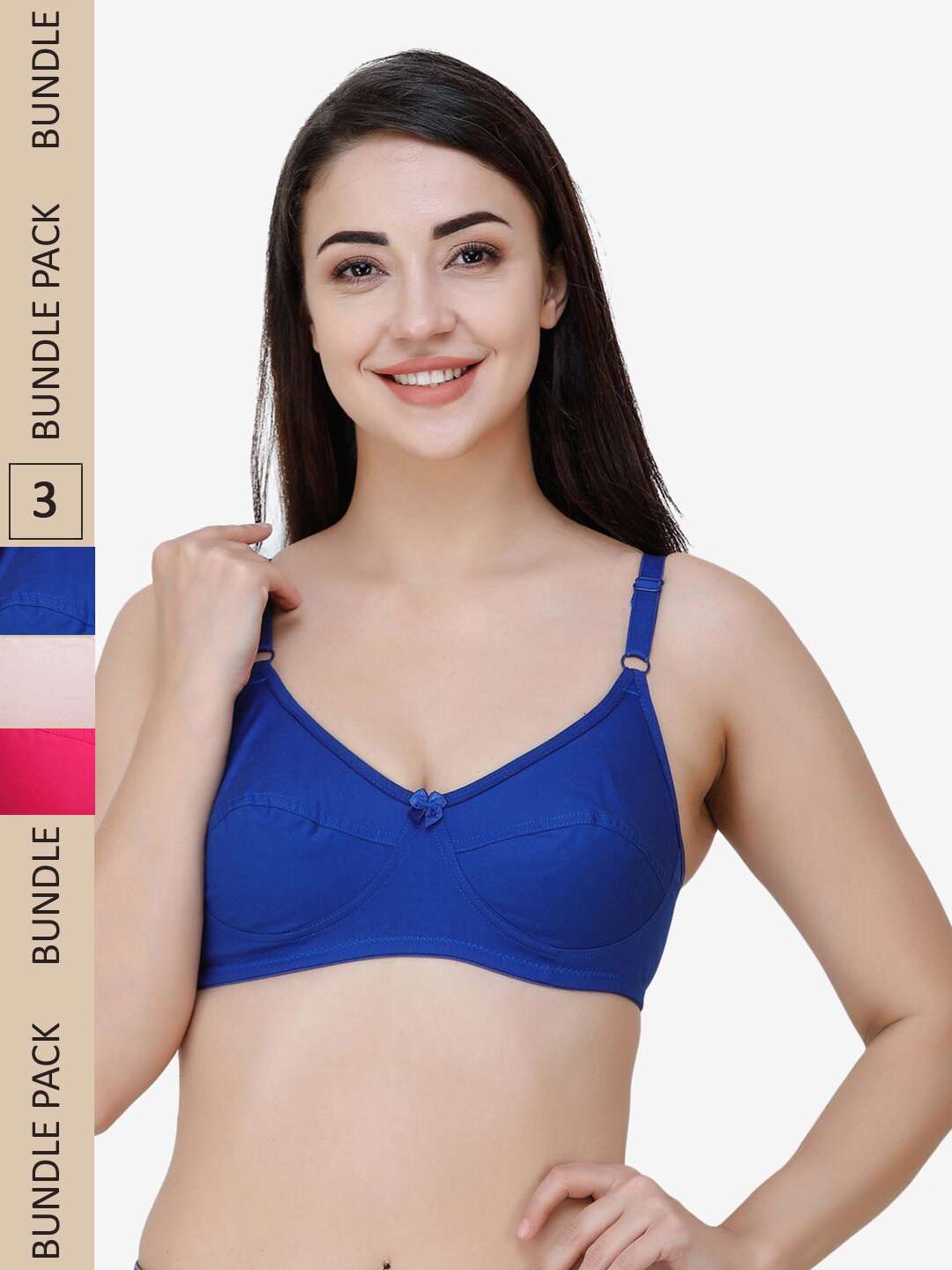 

College Girl Pack of 3 Pure Cotton Everyday Bra - Full Coverage, Pink