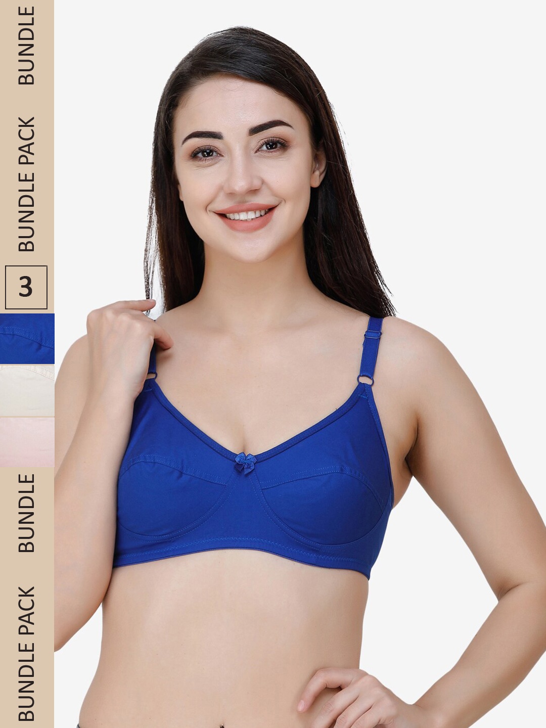 

College Girl Pack of 3 Pure Cotton Everyday Bra - Full Coverage, Blue