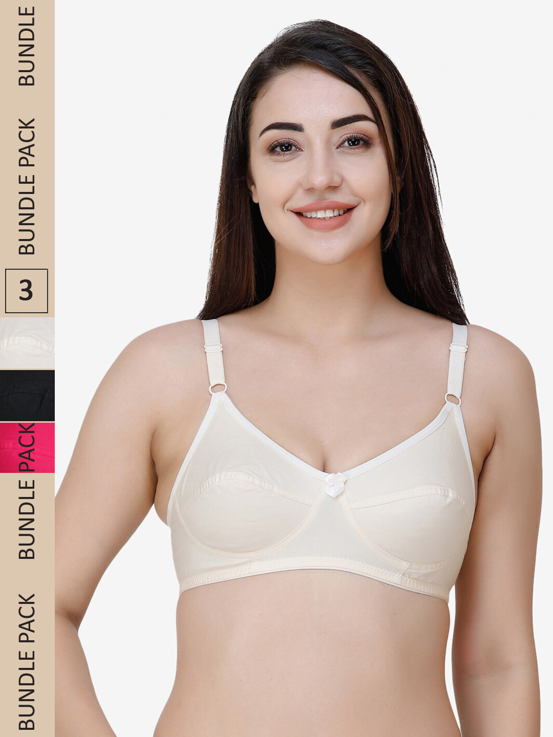 

College Girl Pack of 3 Pure Cotton Everyday Bra - Full Coverage, Cream