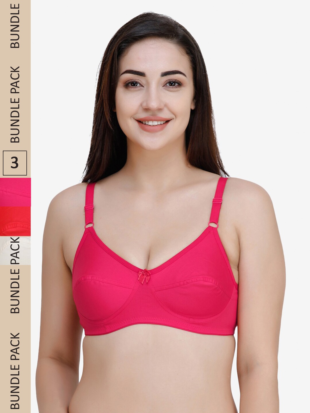 

College Girl Pack of 3 Non-Padded Non-Wired All Day Comfort Full Coverage Pure Cotton Bra, Red