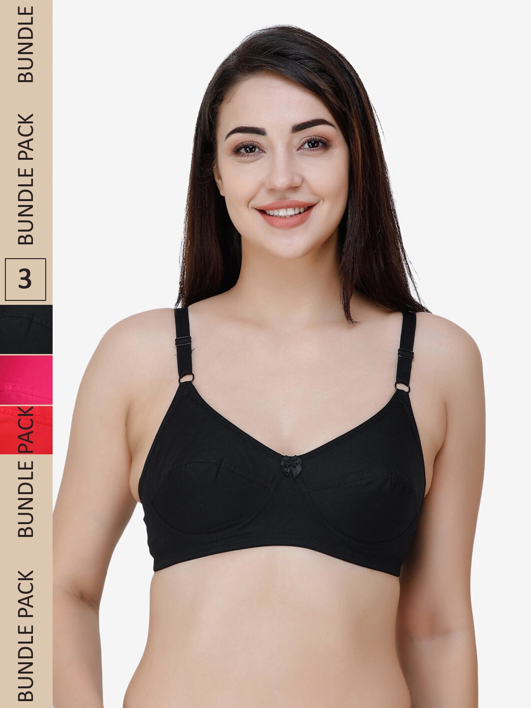 

College Girl Pack of 3 Pure Cotton Everyday Bra - Full Coverage, Red