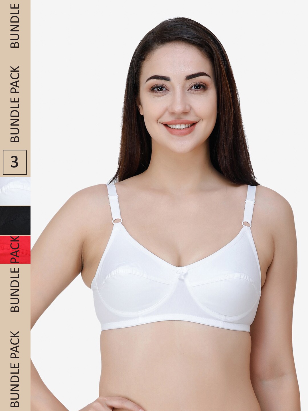 

College Girl Pack of 3 Pure Cotton Everyday Bra - Full Coverage, Red