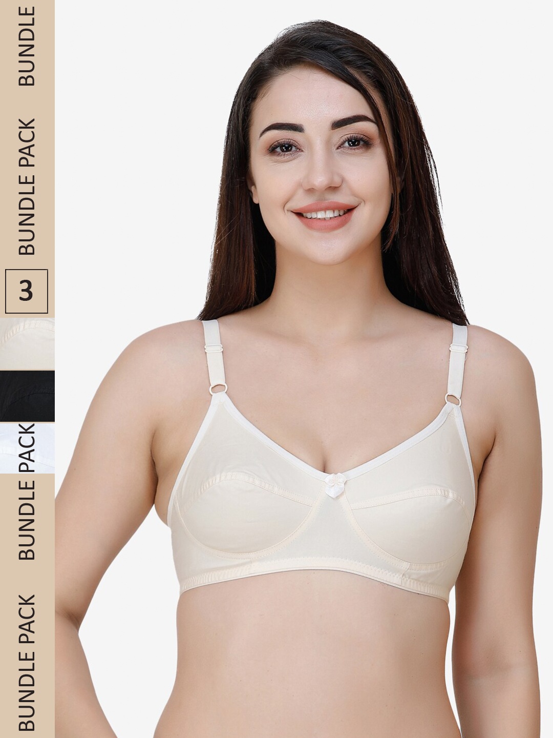 

College Girl Pack of 3 Pure Cotton Everyday Bra - Full Coverage, Black