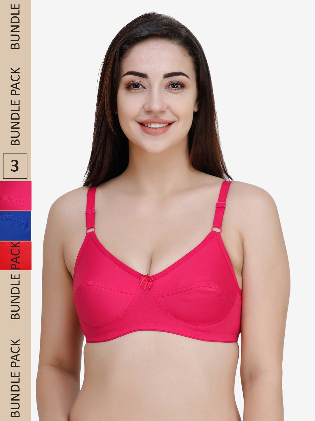 

College Girl Pack of 3 Non-Padded Non-Wired Full Coverage Pure Cotton Bra, Red