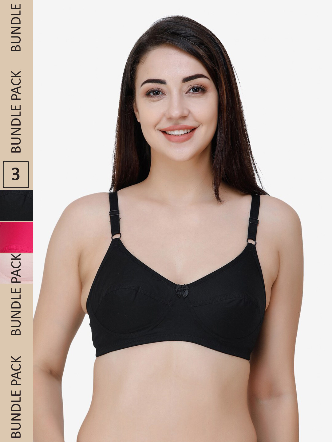

College Girl Pack of 3 Non-Padded Non-Wired Full Coverage Pure Cotton Bra, Pink