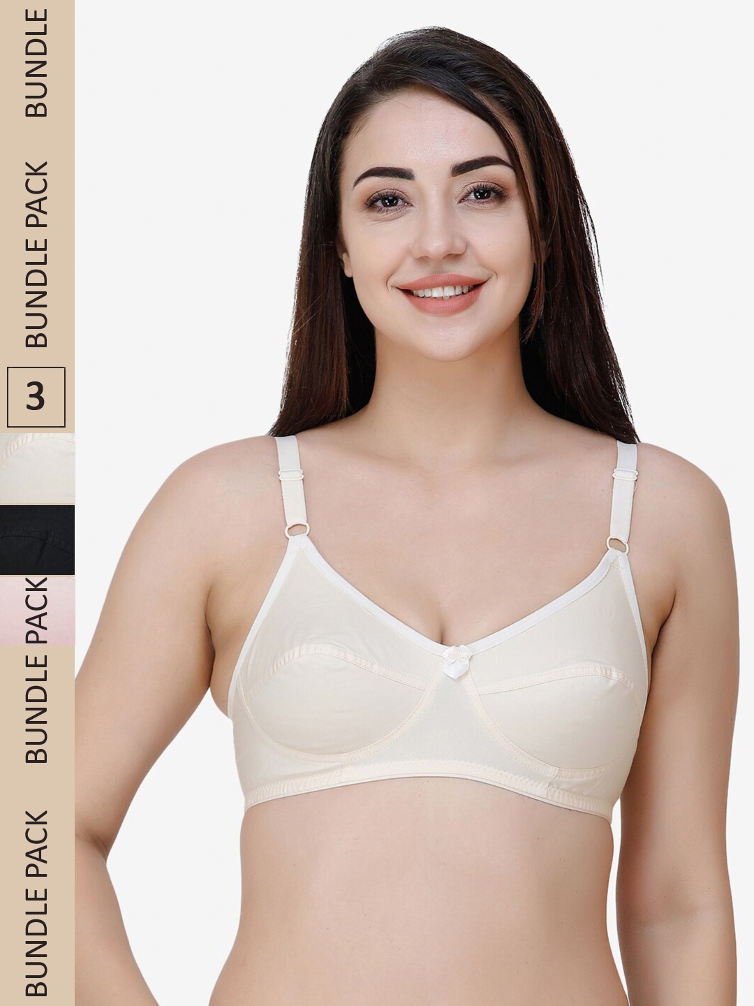 

College Girl Pack of 3 Pure Cotton Everyday Bra - Full Coverage, Beige