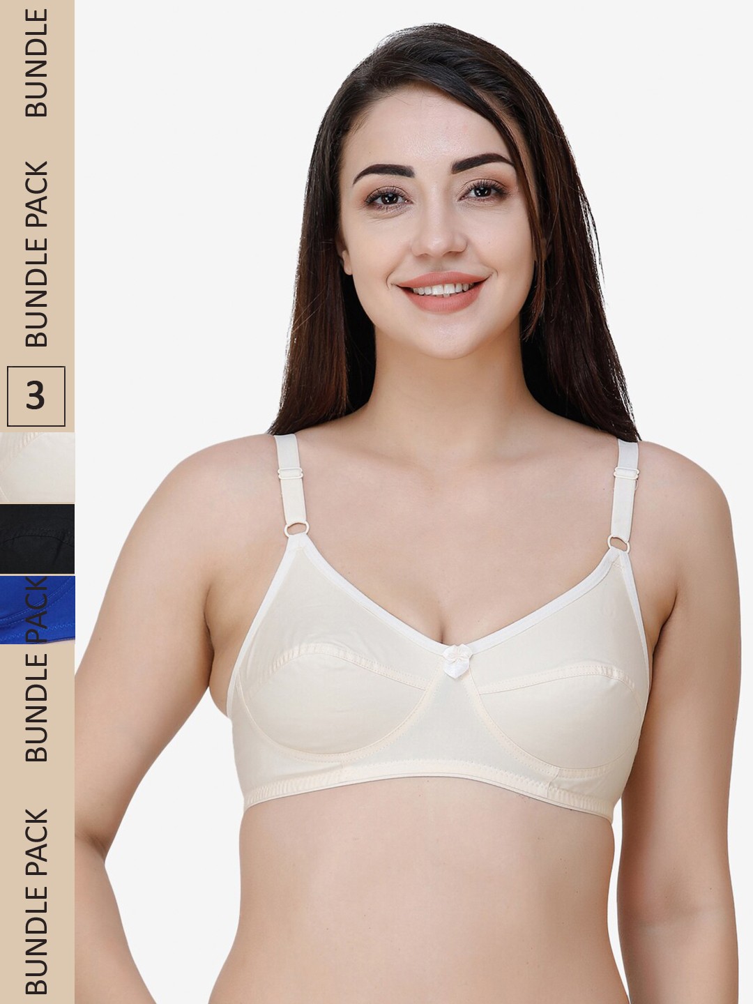 

College Girl Pack Of 3 Non Padded All Day Support Full Coverage Pure Cotton Everyday Bra, Blue