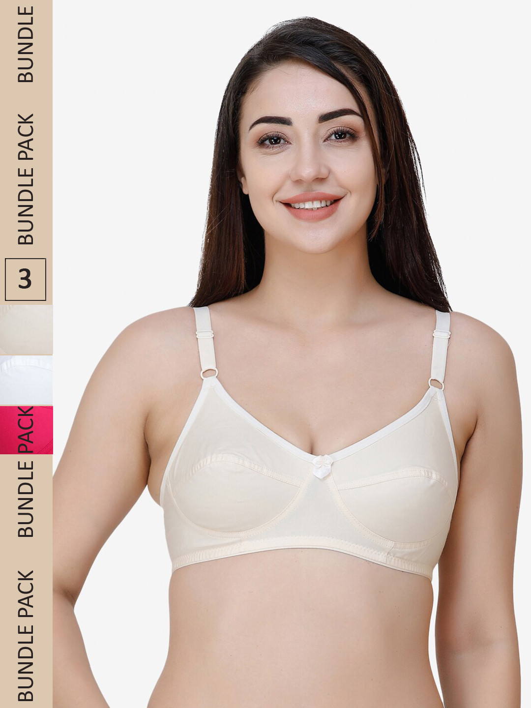

College Girl Pack of 3 Pure Cotton Everyday Bra - Full Coverage, Pink