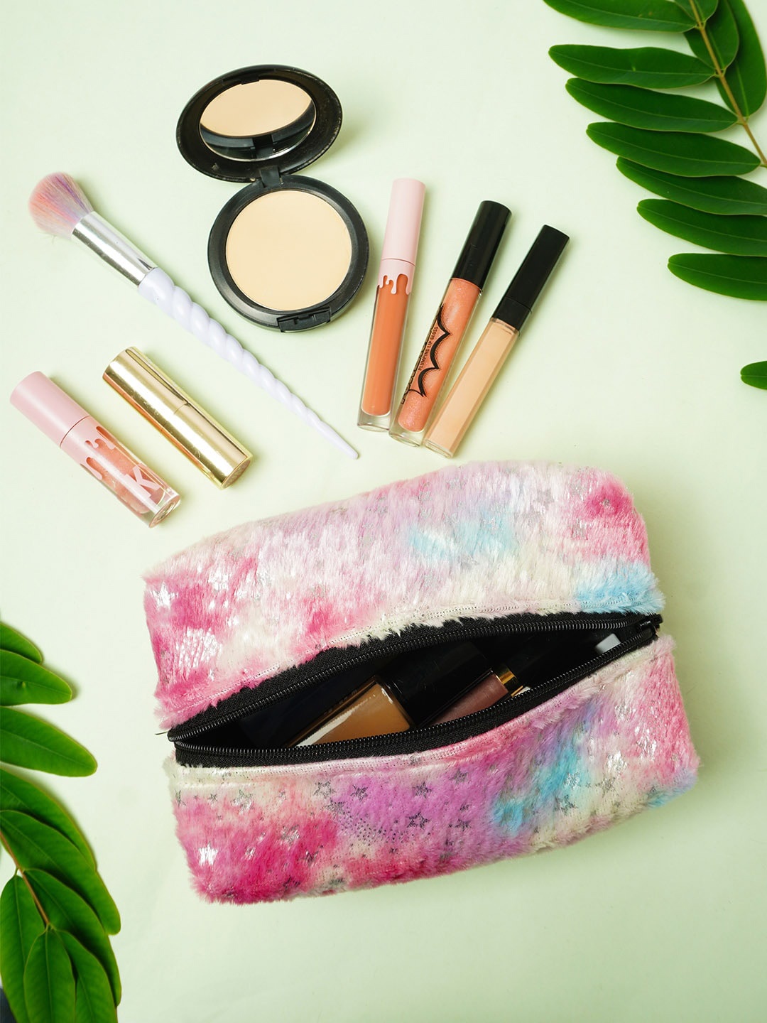 

Crazy Corner Printed Cosmetic Fur Pouch, Pink
