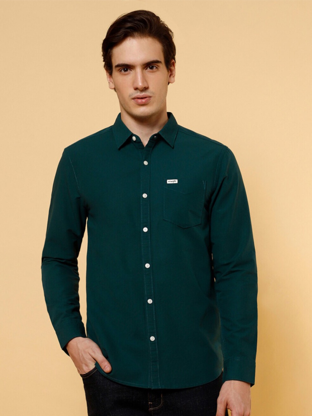 

Wrangler Spread Collar Cotton Casual Shirt, Green