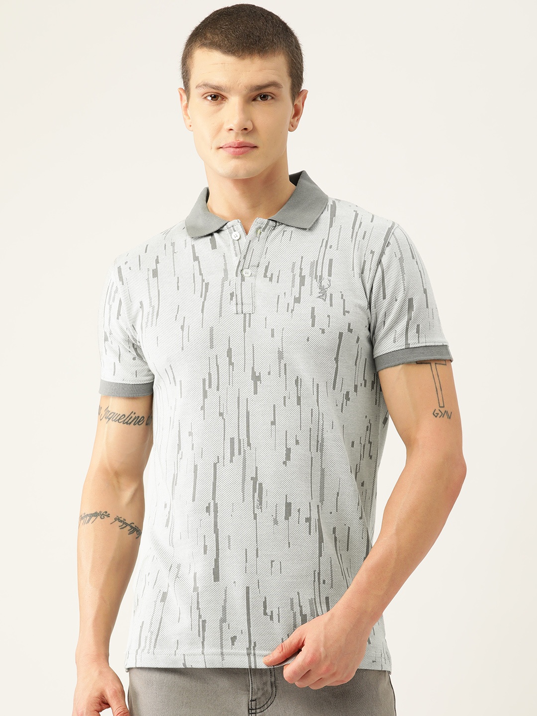

PORTBLAIR Men Printed Polo Collar Slim Fit T-shirt, Grey