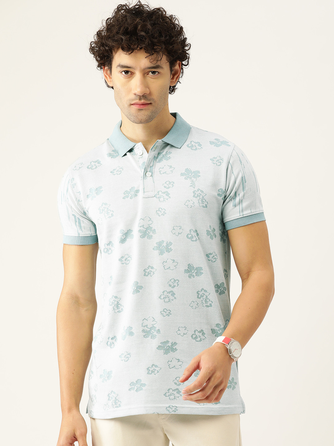 

PORTBLAIR Men Printed Polo Collar Slim Fit T-shirt, Sea green