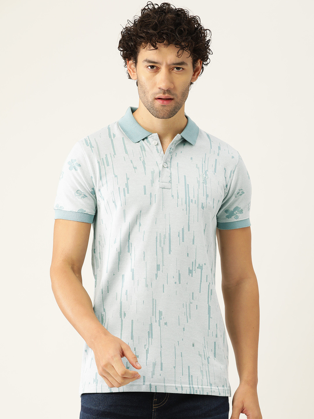 

PORTBLAIR Men Printed Polo Collar Slim Fit T-shirt, Sea green