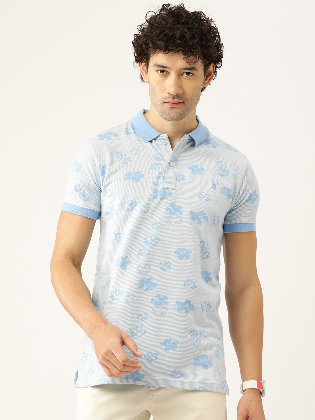 

PORTBLAIR Men Printed Polo Collar Slim Fit T-shirt, Blue