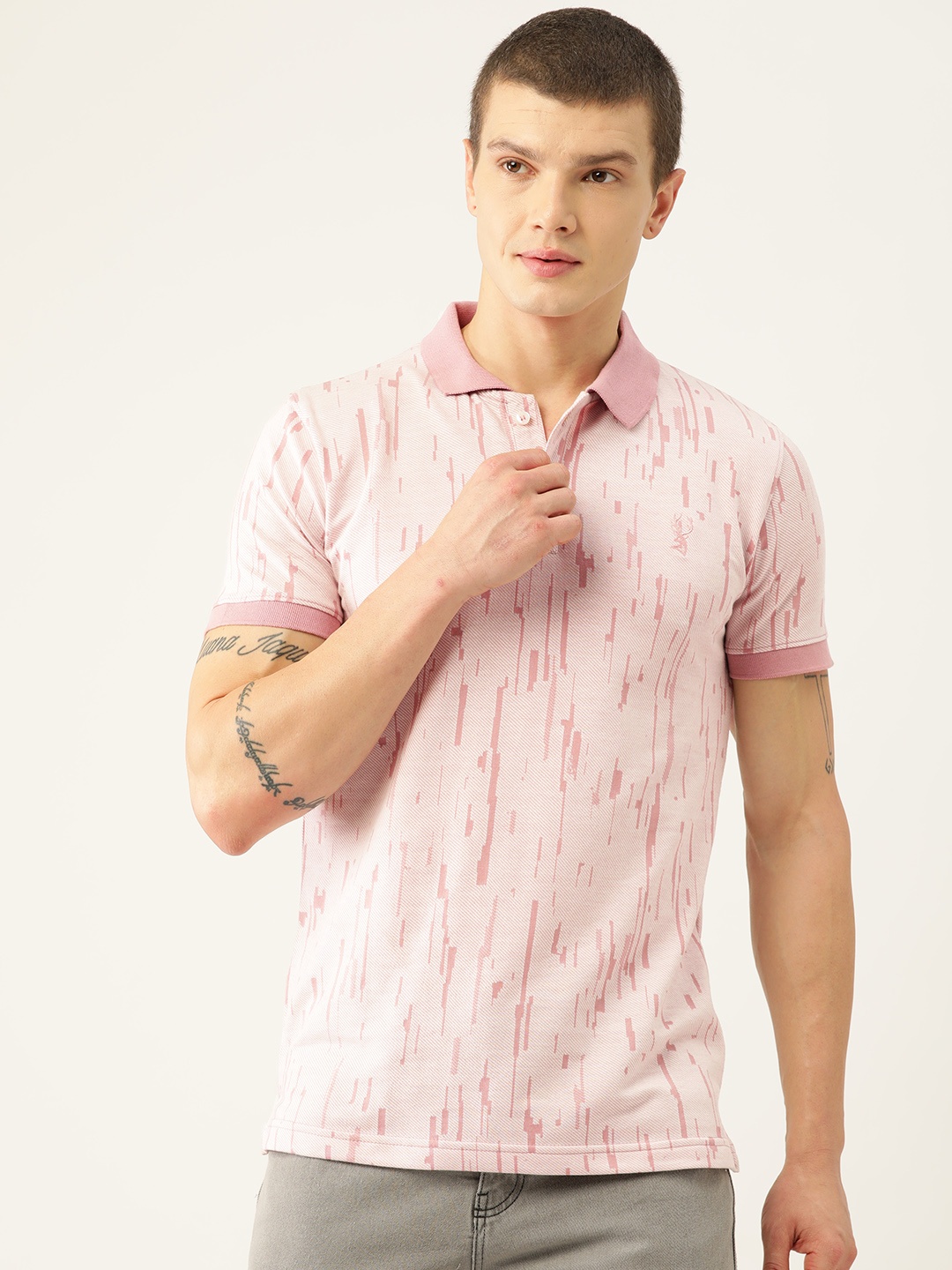 

PORTBLAIR Men Printed Polo Collar Slim Fit T-shirt, Pink