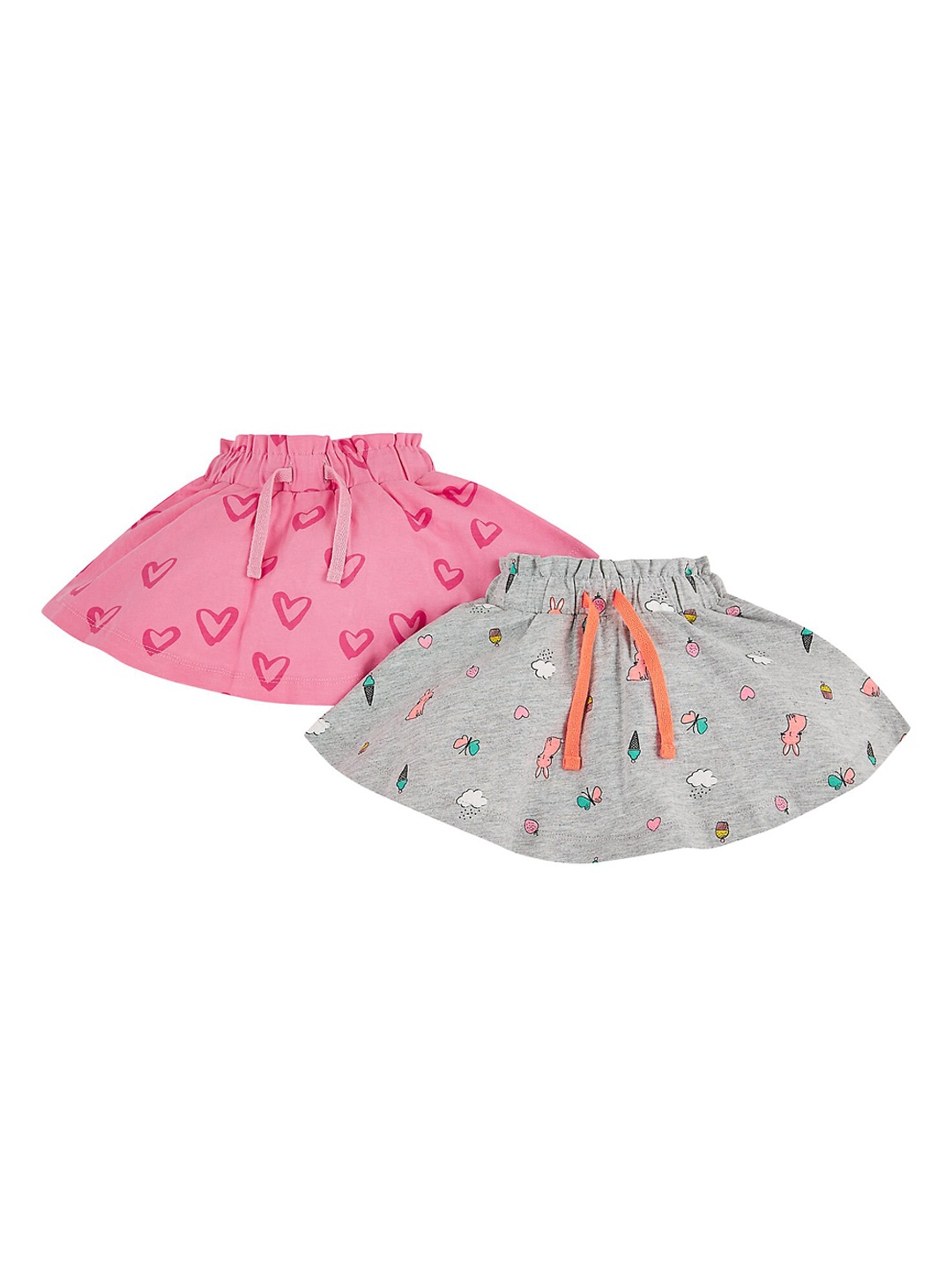 

mothercare Girls Pack Of 2 Printed Pure Cotton A-Line Mini Skirts, Pink