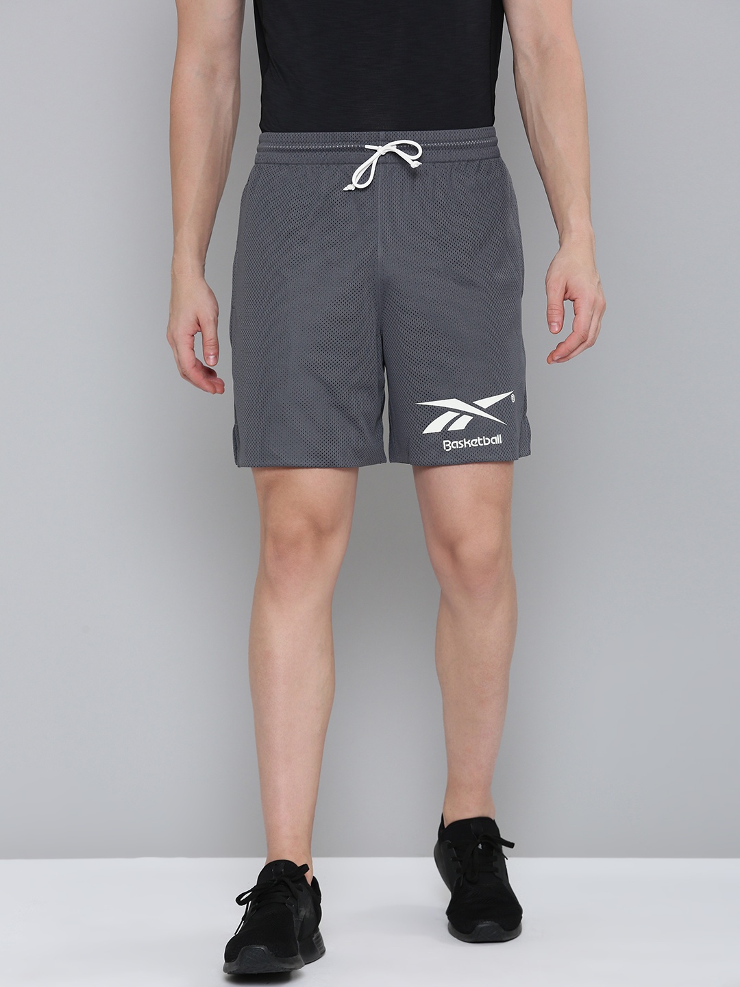 

Reebok Men Brand Logo Printed Sports Shorts, Grey