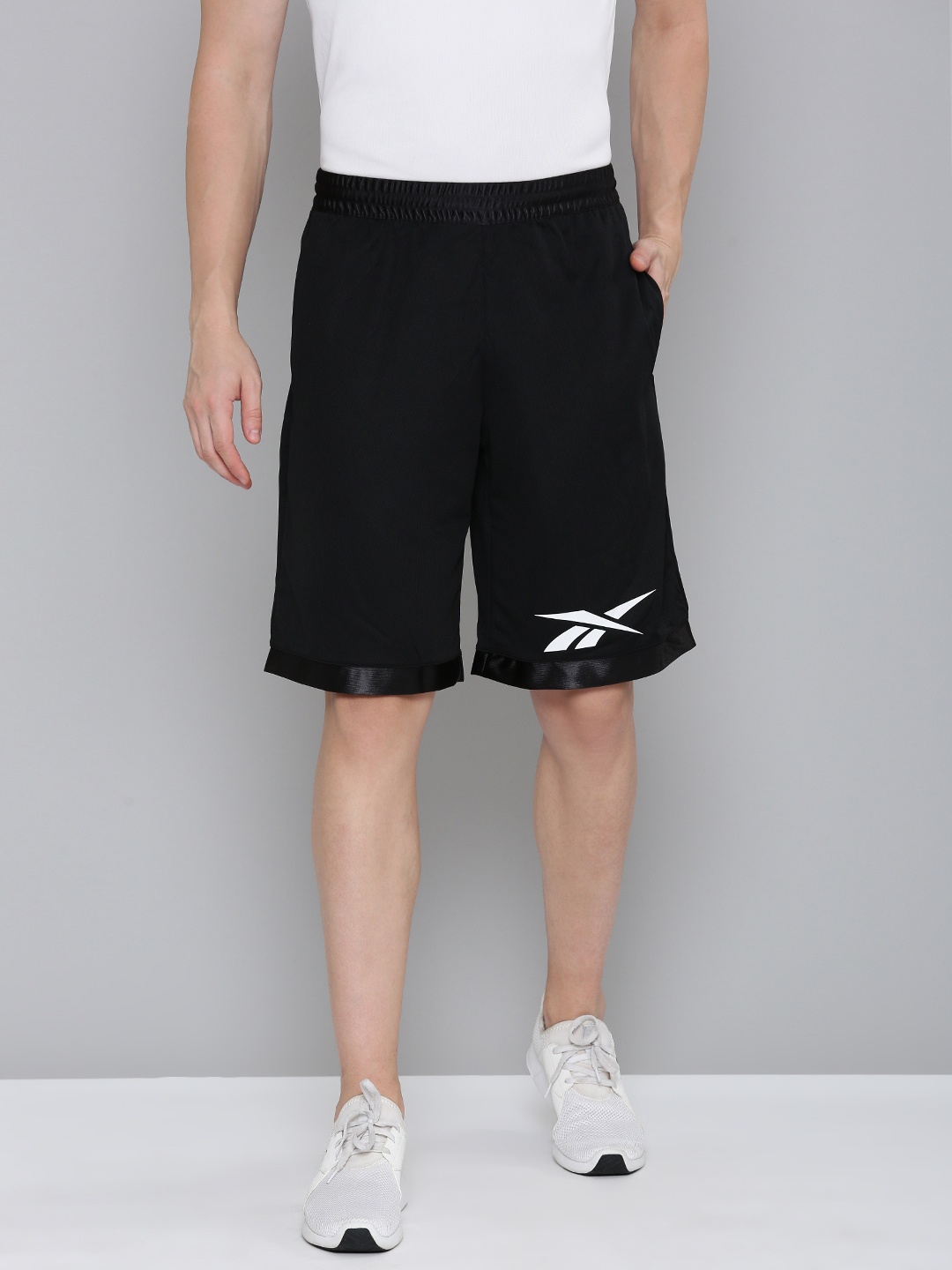 

Reebok Men Brand Logo Printed Sports Shorts, Black
