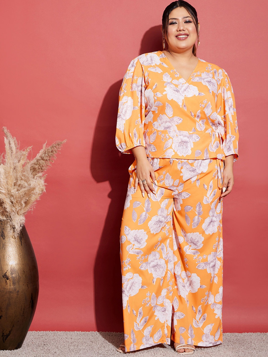 

SASSAFRAS Curve Floral Printed Top & Trousers, Orange