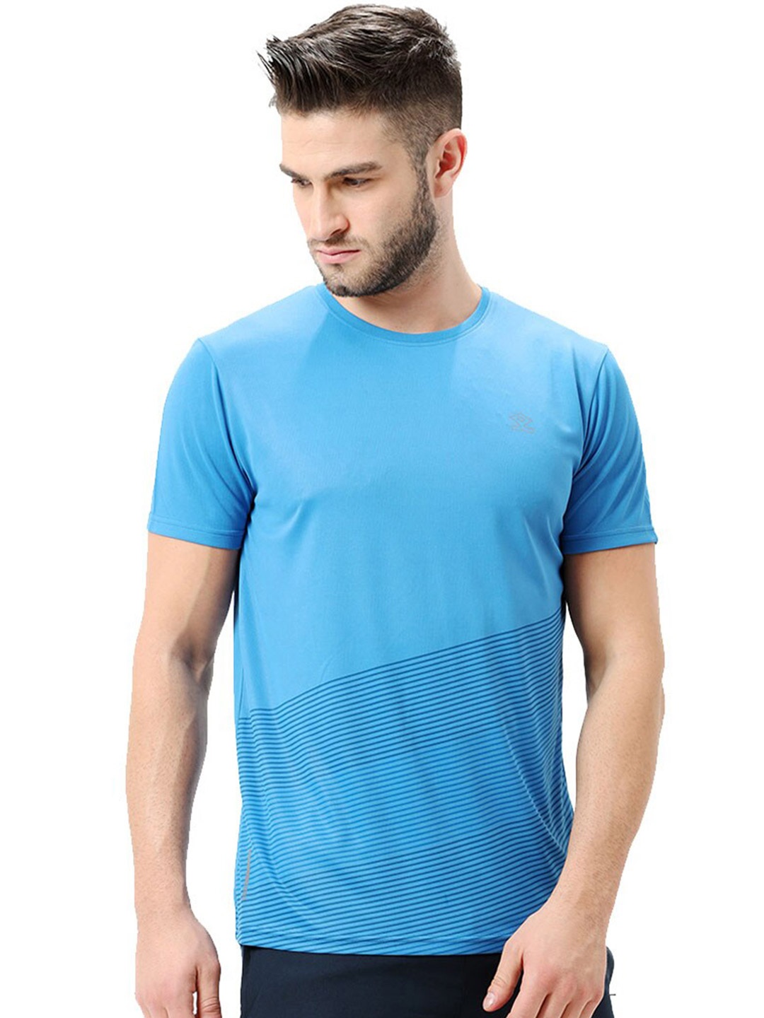 

Shrey Striped Half Sleeve Round Neck Sports T-shirt, Blue
