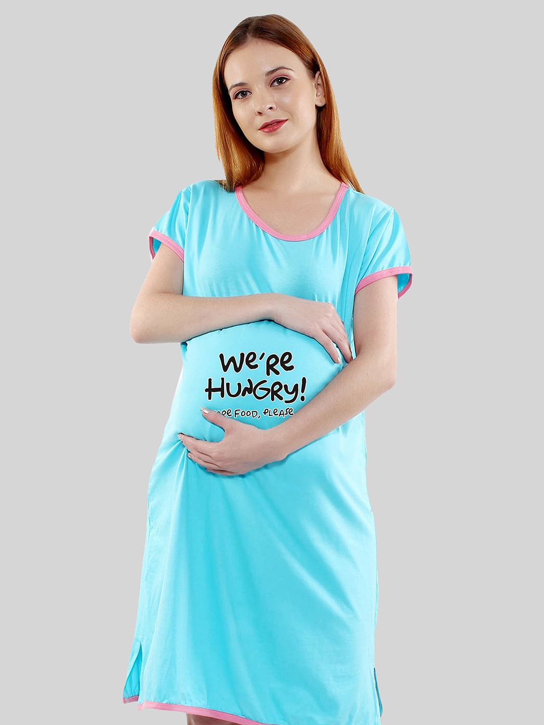 

SillyBoom Typography Printed Maternity Cotton T-Shirt Dress, Blue