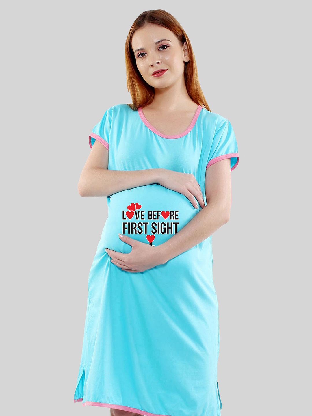 

SillyBoom Typography Printed Maternity Cotton T-Shirt Dress, Blue