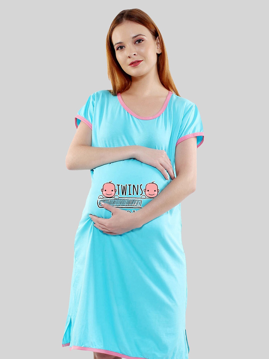 

SillyBoom Typography Printed Cotton Maternity T-Shirt Dress, Blue