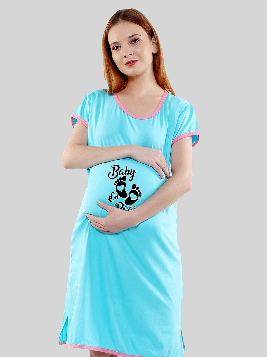 

SillyBoom Printed Cotton Maternity T-Shirt Night Dress, Blue