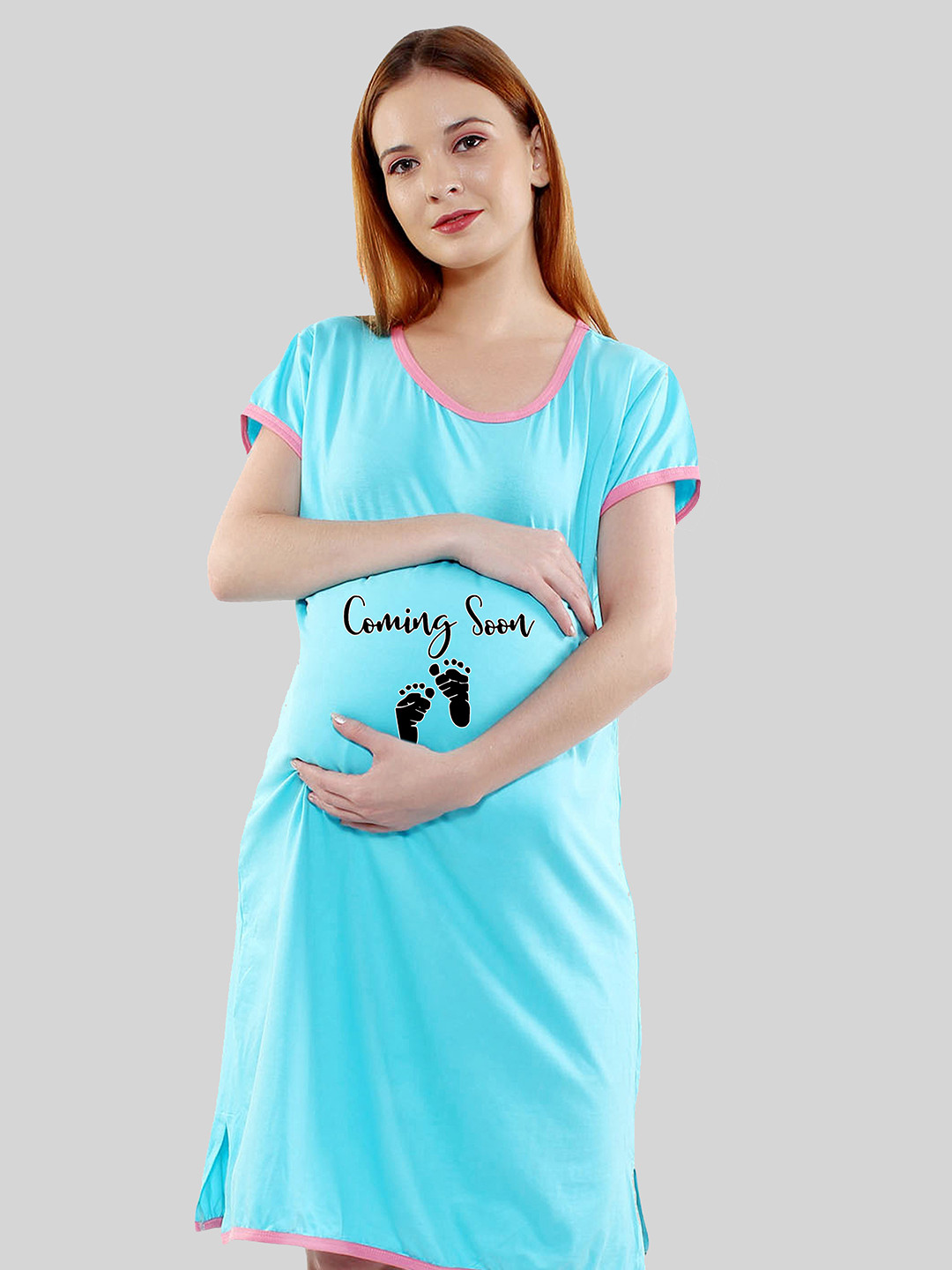 

SillyBoom Printed Cotton Maternity T-Shirt Night Dress, Blue