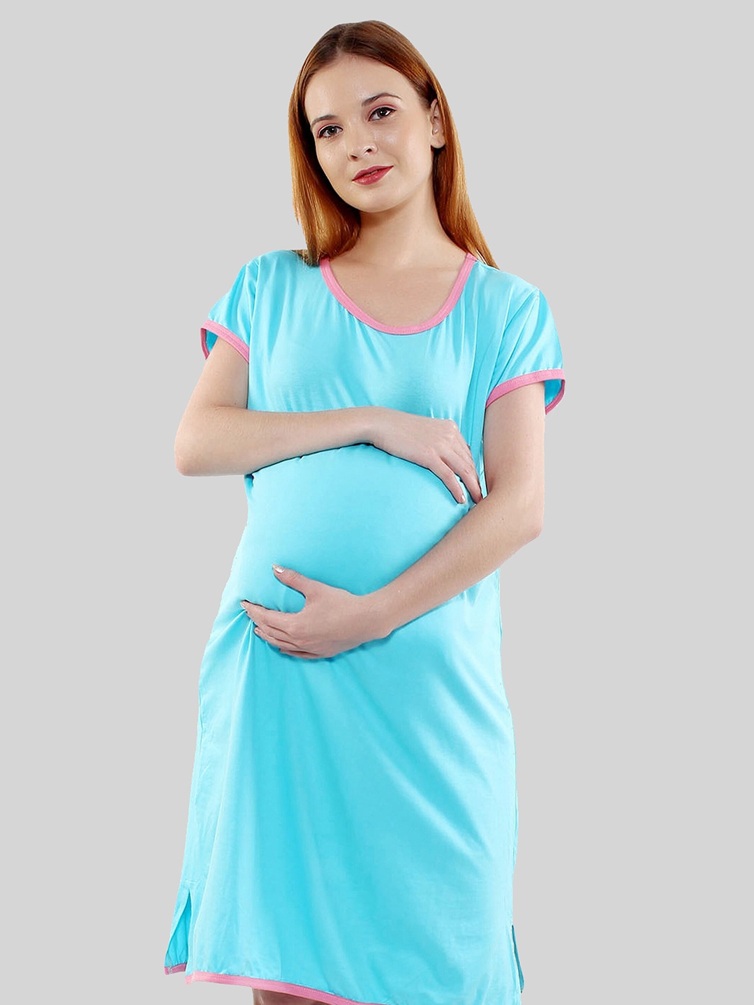 

SillyBoom Printed Cotton Maternity T-Shirt Night Dress, Blue