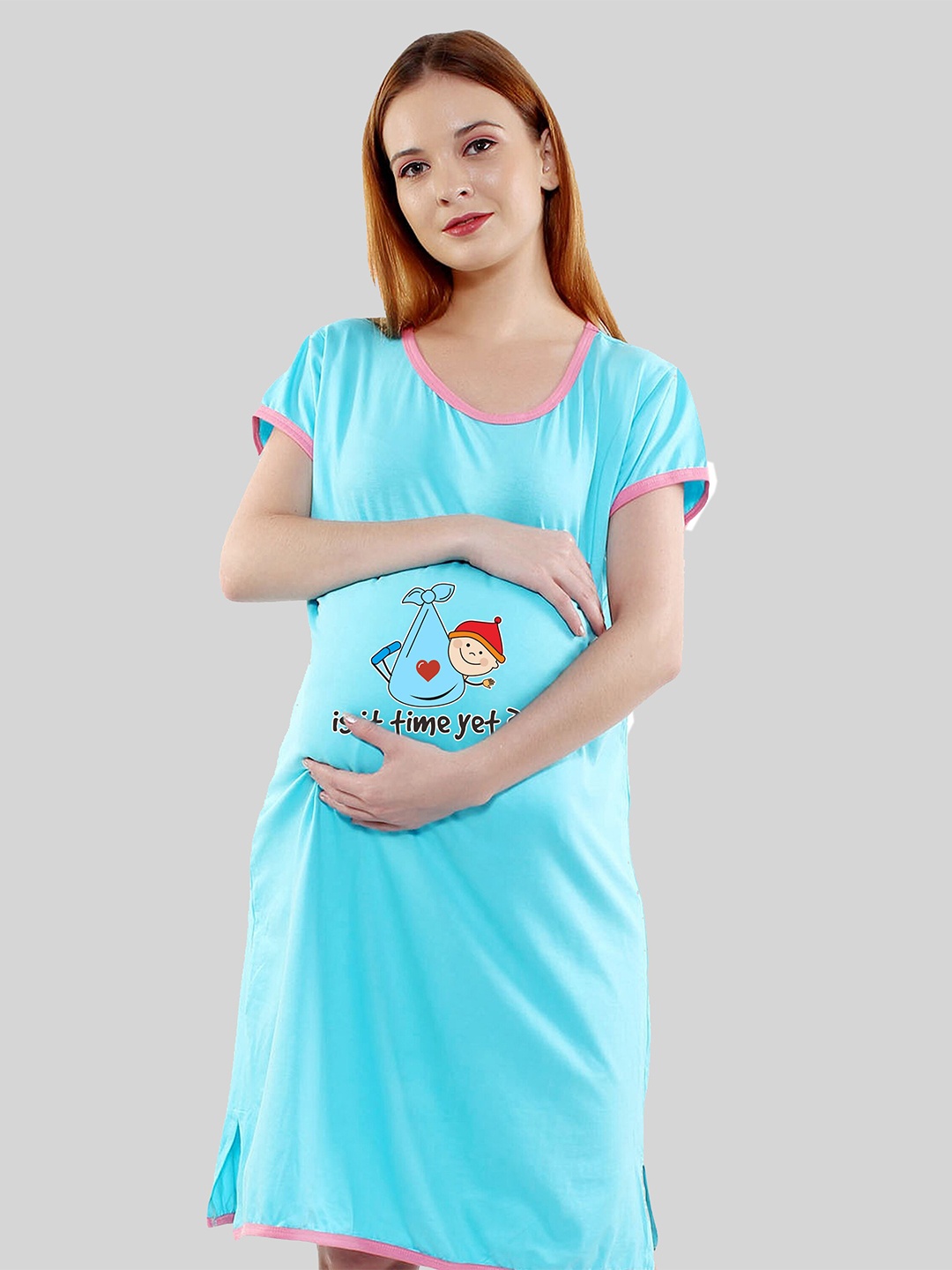 

SillyBoom Printed Pure Cotton Maternity T-shirt Nightdress, Blue
