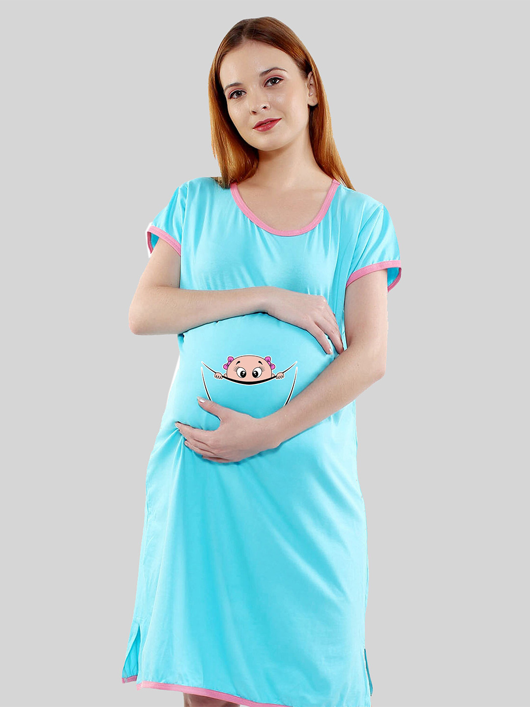 

SillyBoom Printed Pure Cotton Maternity T-shirt Nightdress, Blue
