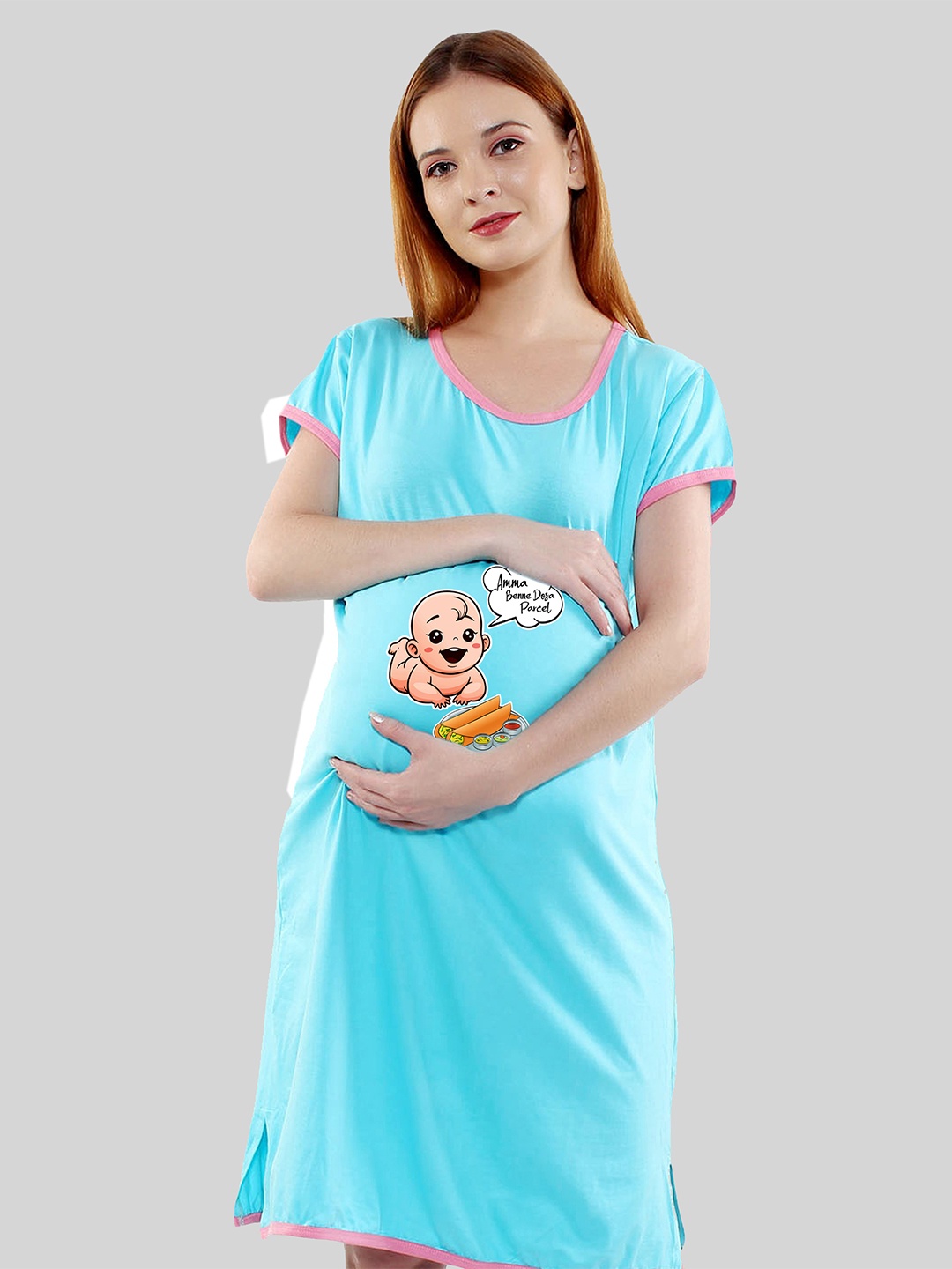 

SillyBoom Printed Maternity T-shirt Nightdress, Turquoise blue