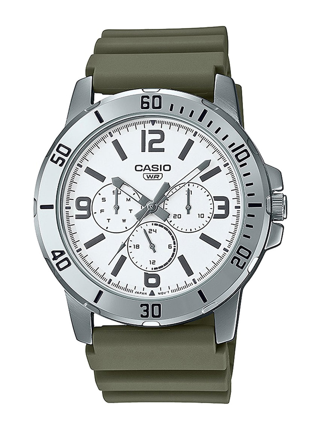 

CASIO Men Black Dial & Green Textured Strap Analogue Watch A2144