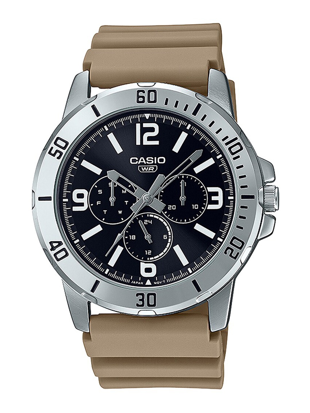 

CASIO Men Black Dial & Brown Textured Strap Analogue Watch A2145