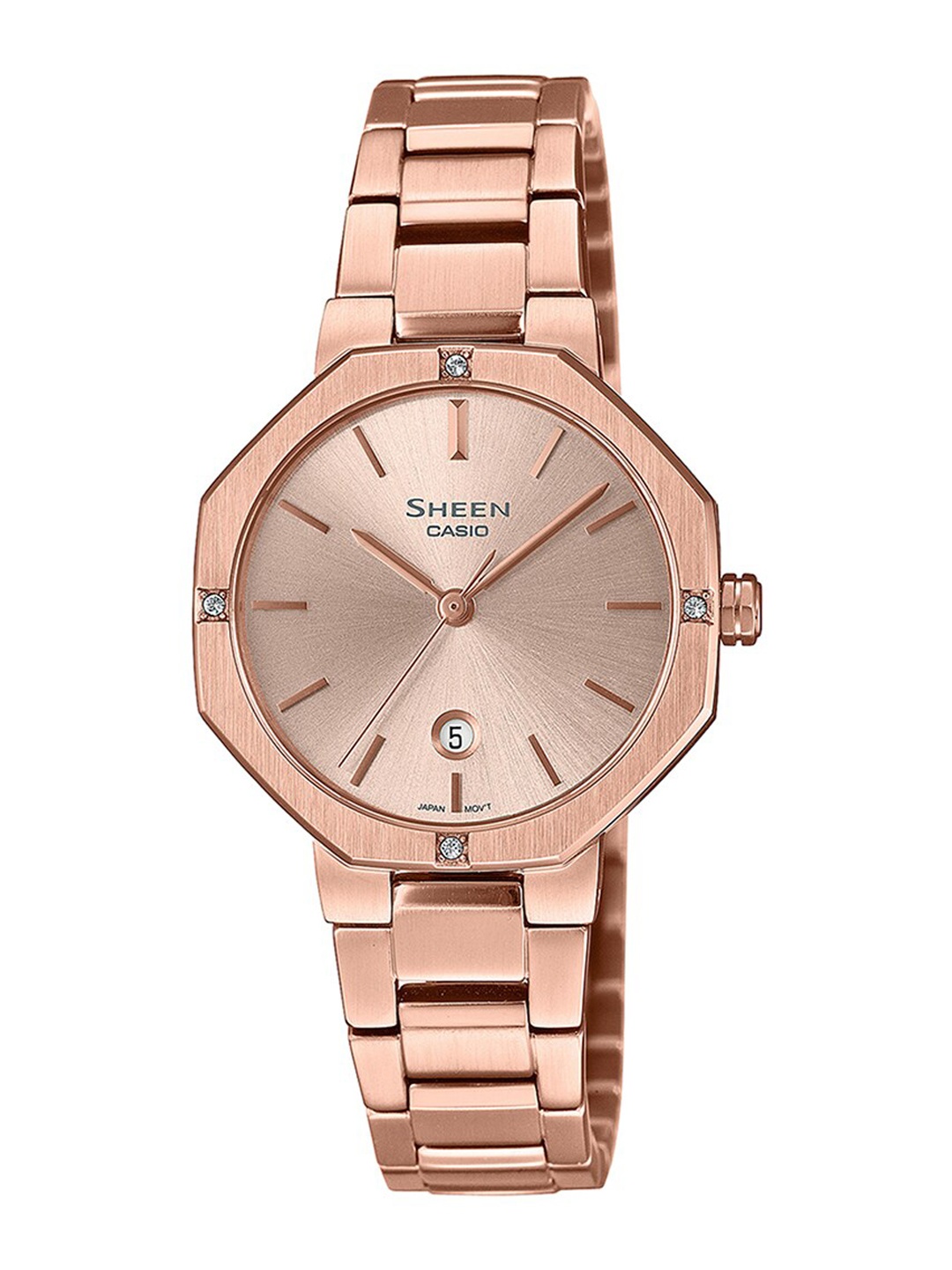 

CASIO Women Pink Embellished Dial & Rose Gold Toned Straps Analogue Watch